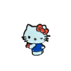 Sanrio Hello Kitty w/ Red Heart, Red Bow And Blue Overalls Character Enamel Pin